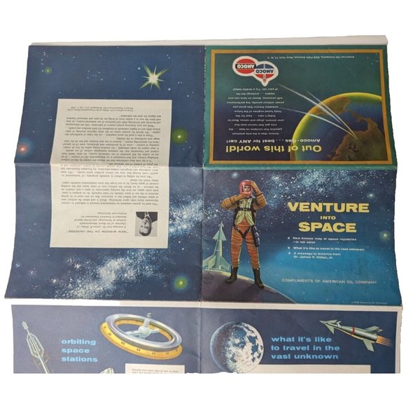 1958 AMOCO AMERICAN OIL COMPANY VENTURE into SPACE FOLDOUT Poster mysteries tech - Picture 6 of 7